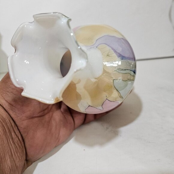 Murano Glass Arte Linea Mary Kristall Scalloped Tulip Rim Edge Vase Italy RARE - Picture 9 of 9